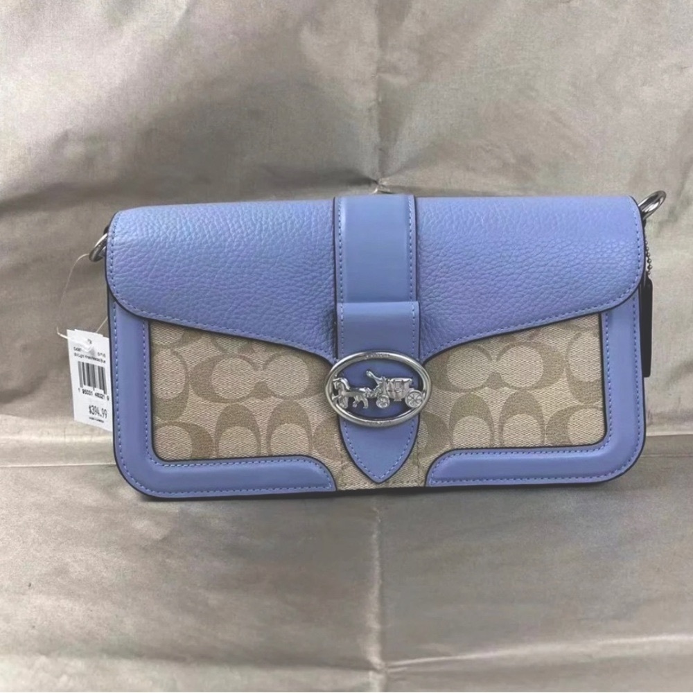 Coach Women's Georgie Shoulder Bag (Signature Canvas - Light Khaki - Marble Blue
